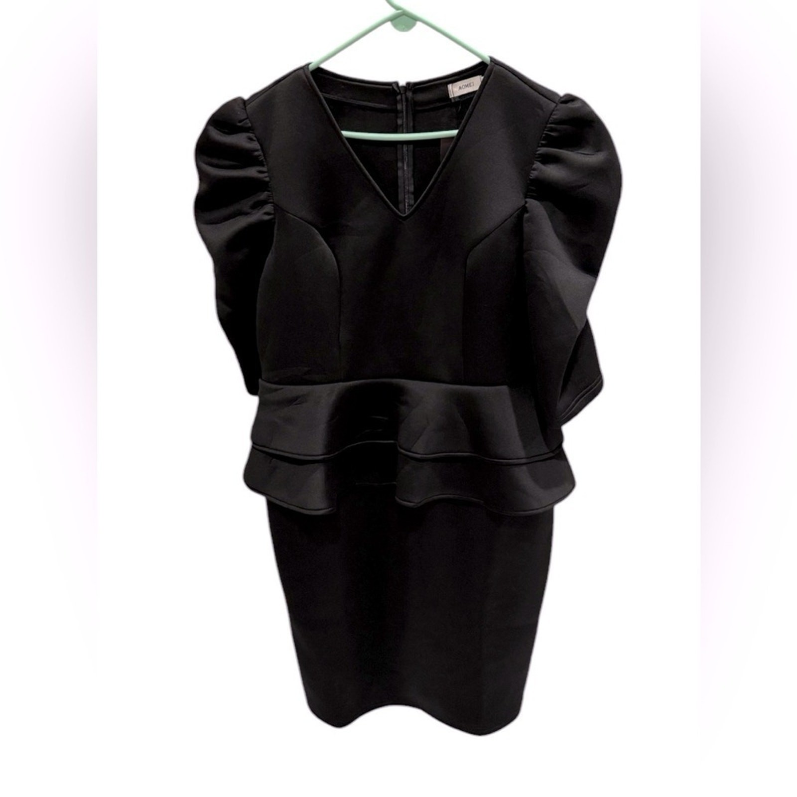 Aomei Women’s Black Plus Size Dress Puff Sleeve BodyCon Soft V Neck Size 2XL New