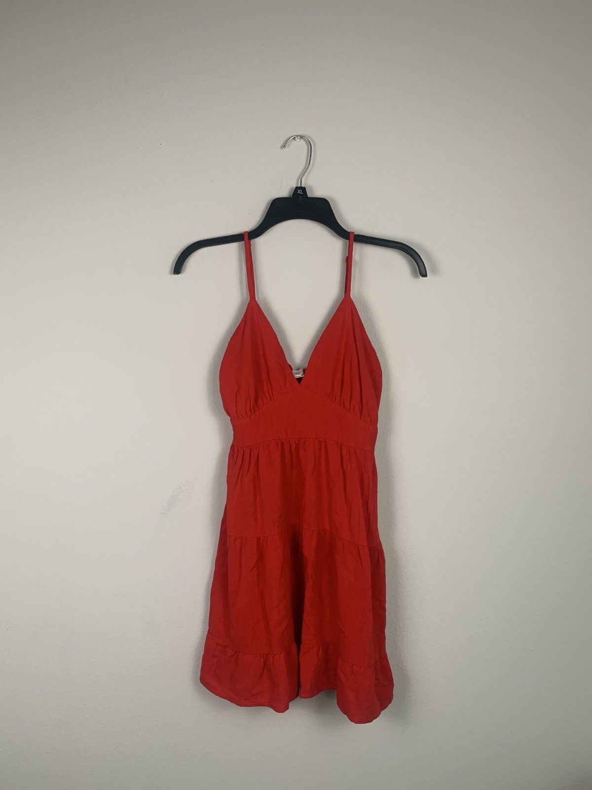 Monteau Los Angeles Red Mini Dress Womens Size Large Rayon Linen Blend Skirt