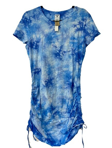 Victorias Secret PINK Ruched Side T-Shirt Dress Size XL Tie Dye Sky Blue NEW VS
