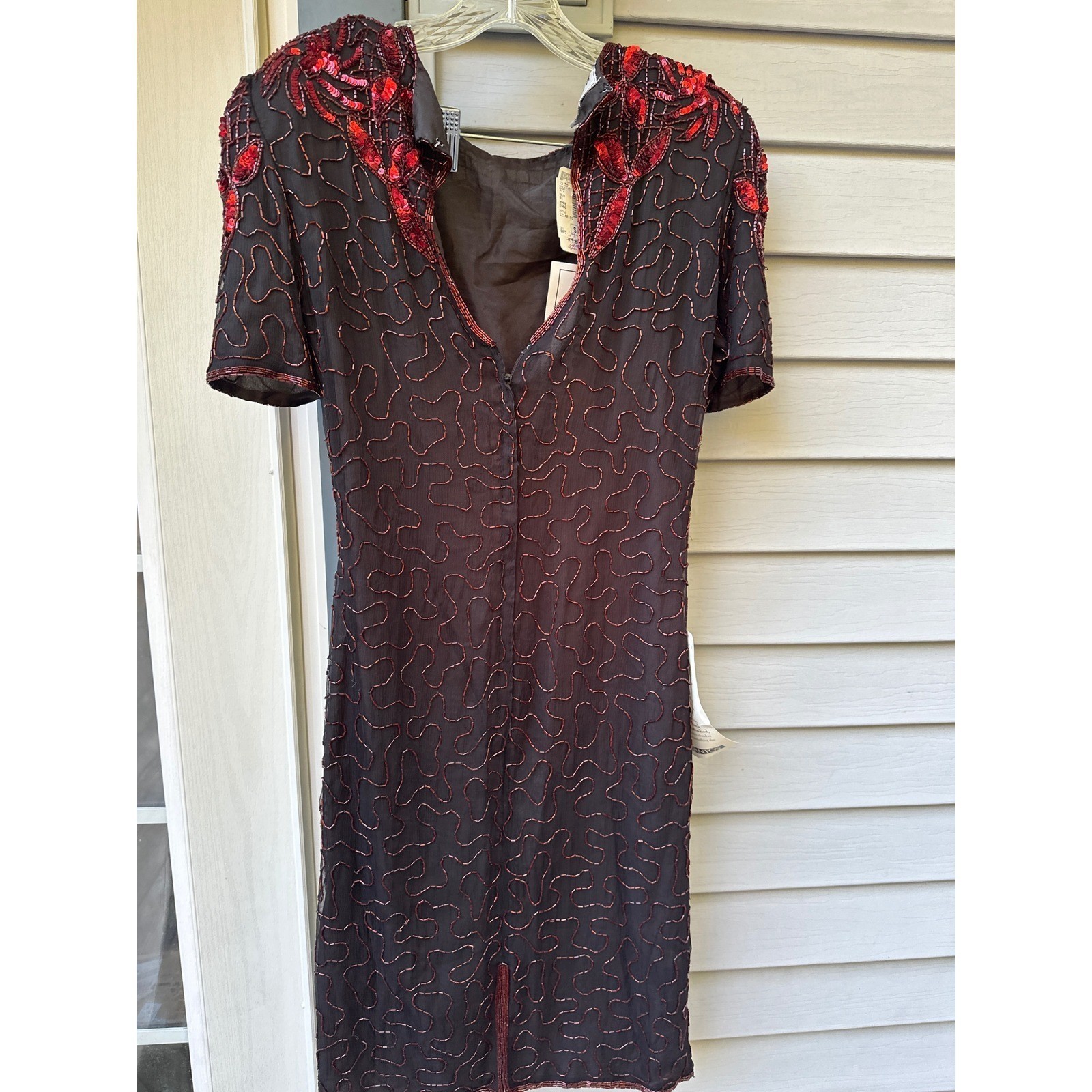 B2 & US Mark & John Silk Beaded Sequin Dress Red Black Vintage Gantos D-12148 S