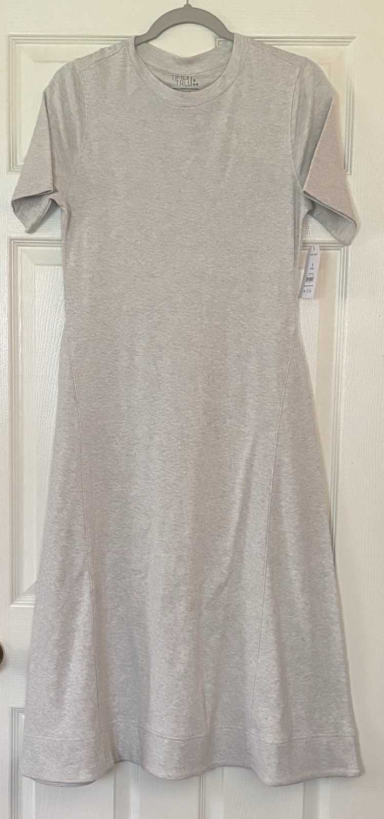 Womens Slip On Oatmeal Heather Gray Midi Crew Neck Dress Size S (4-6)