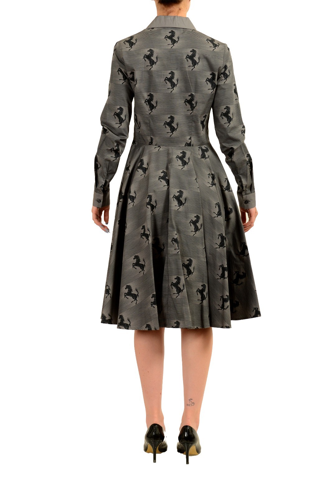 Scuderia Ferrari Women’s Gray Logo Print LS Fit & Flare Dress US XS IT 38