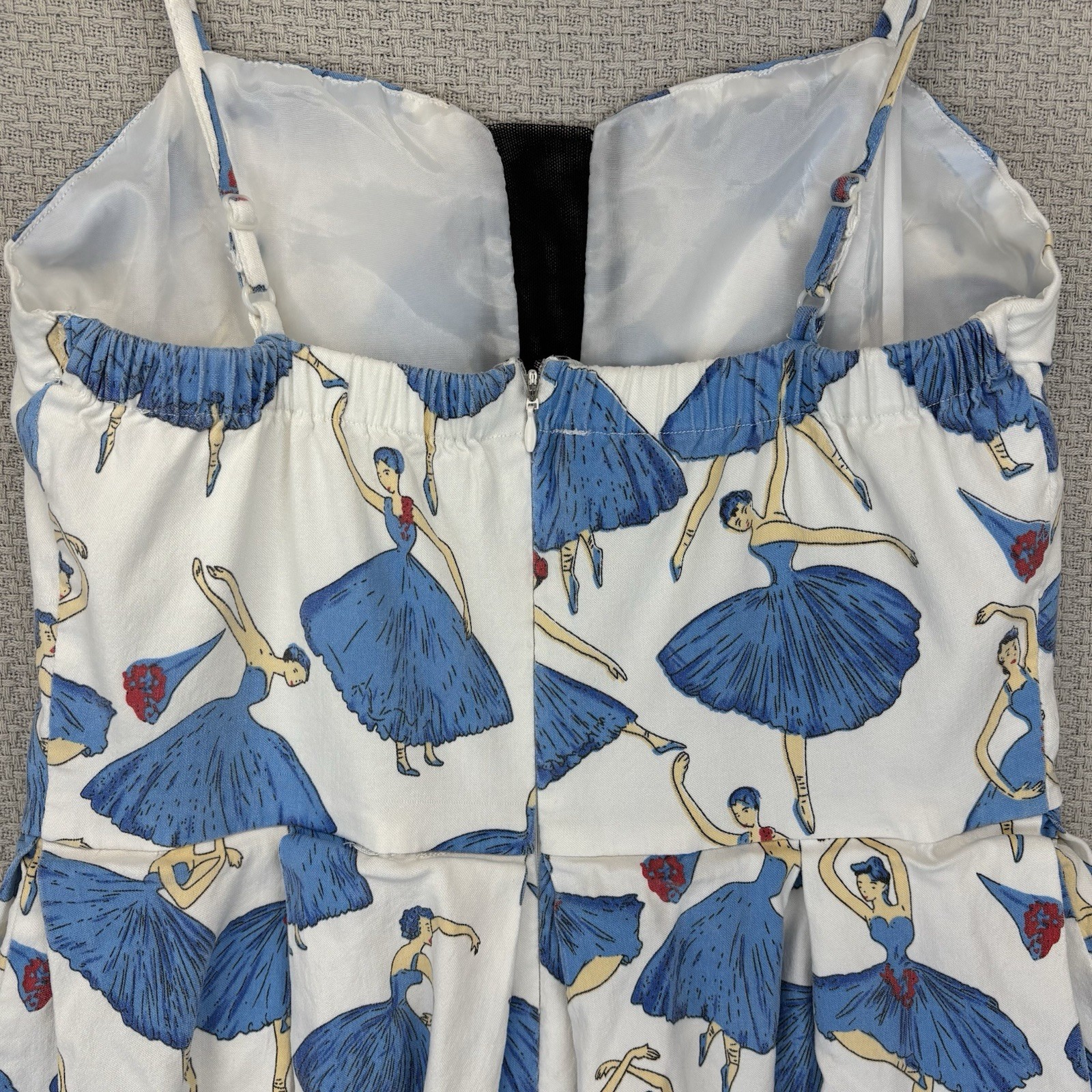 Kling Spaghetti Strap Blue Ballerina Print Mini Dress Sz S Pin Up Retro No Tag
