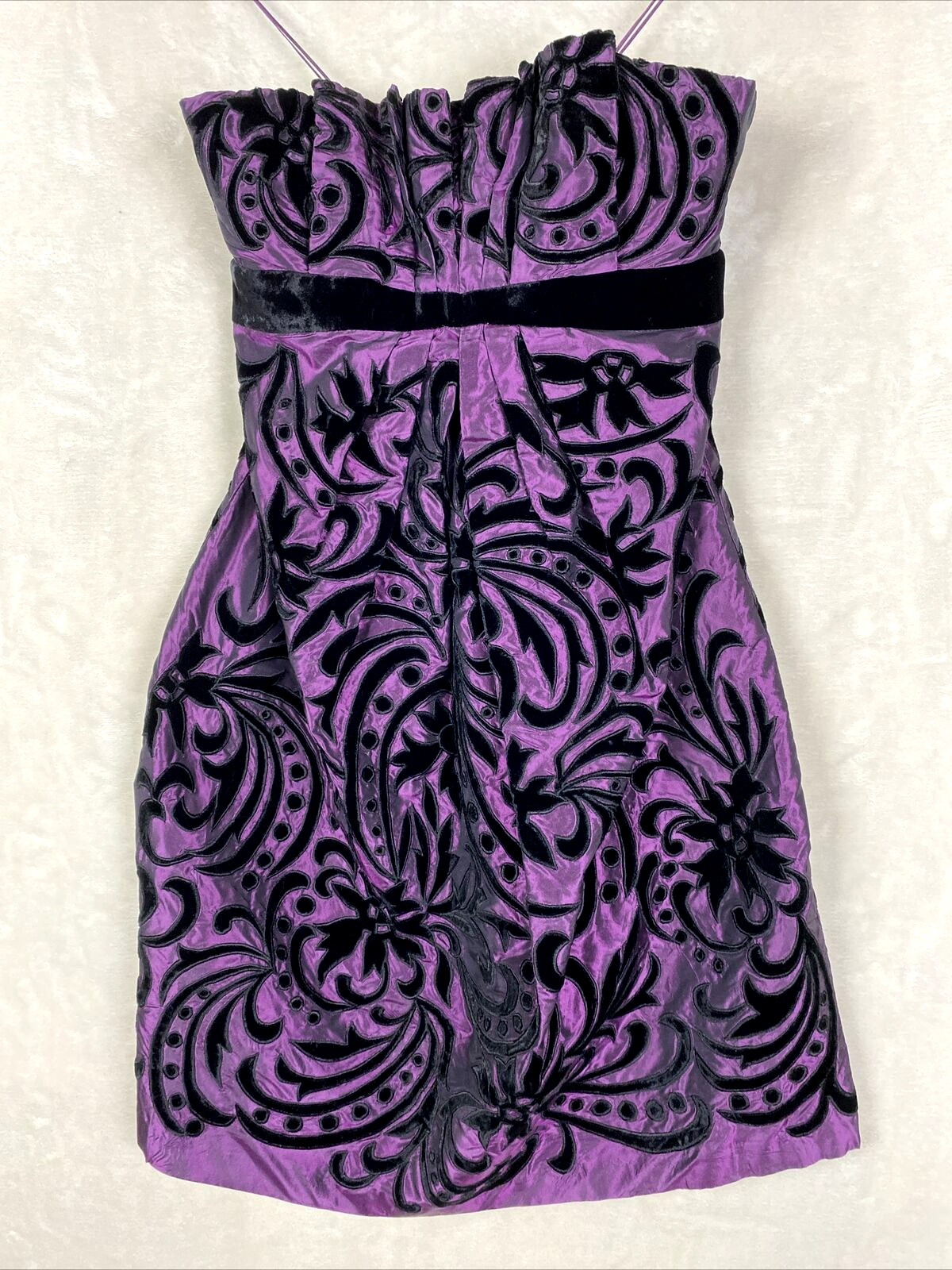 Badgley Mischka Mini Dress Womens 2 Purple Black Velvet Cocktail Whimsigoth