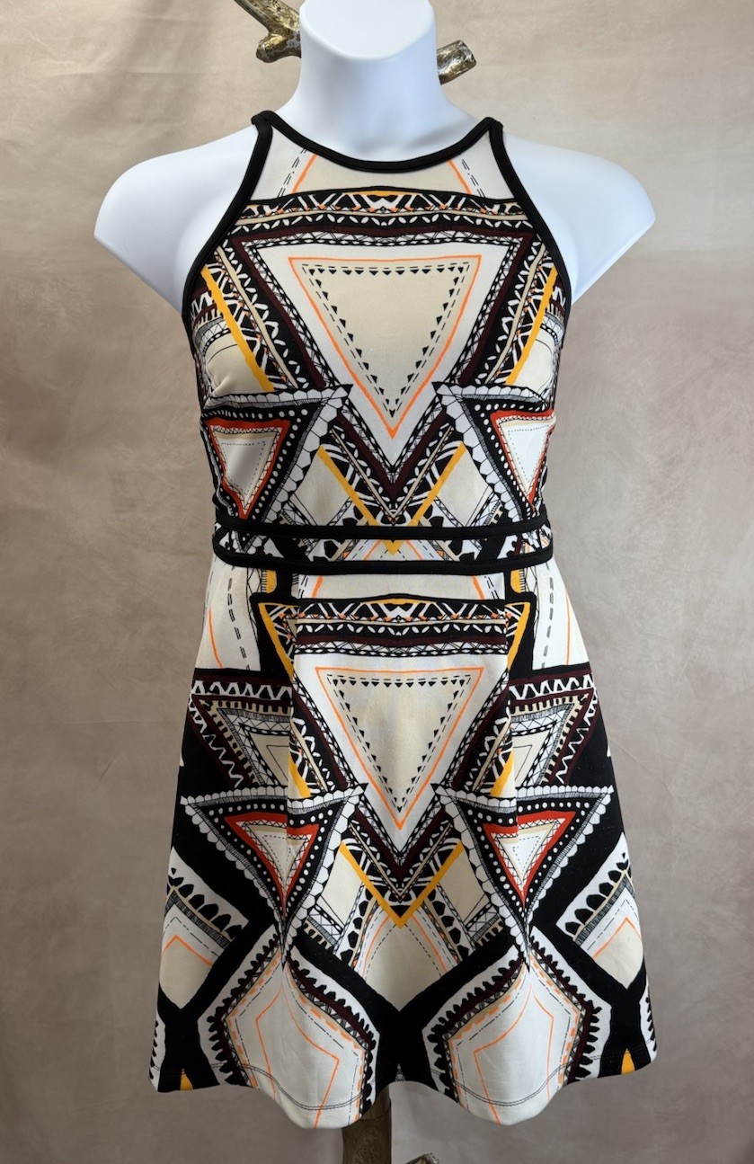 Mossimo White Brown Black & Neon Orange Geometric Mod Halter Dress Size XXL