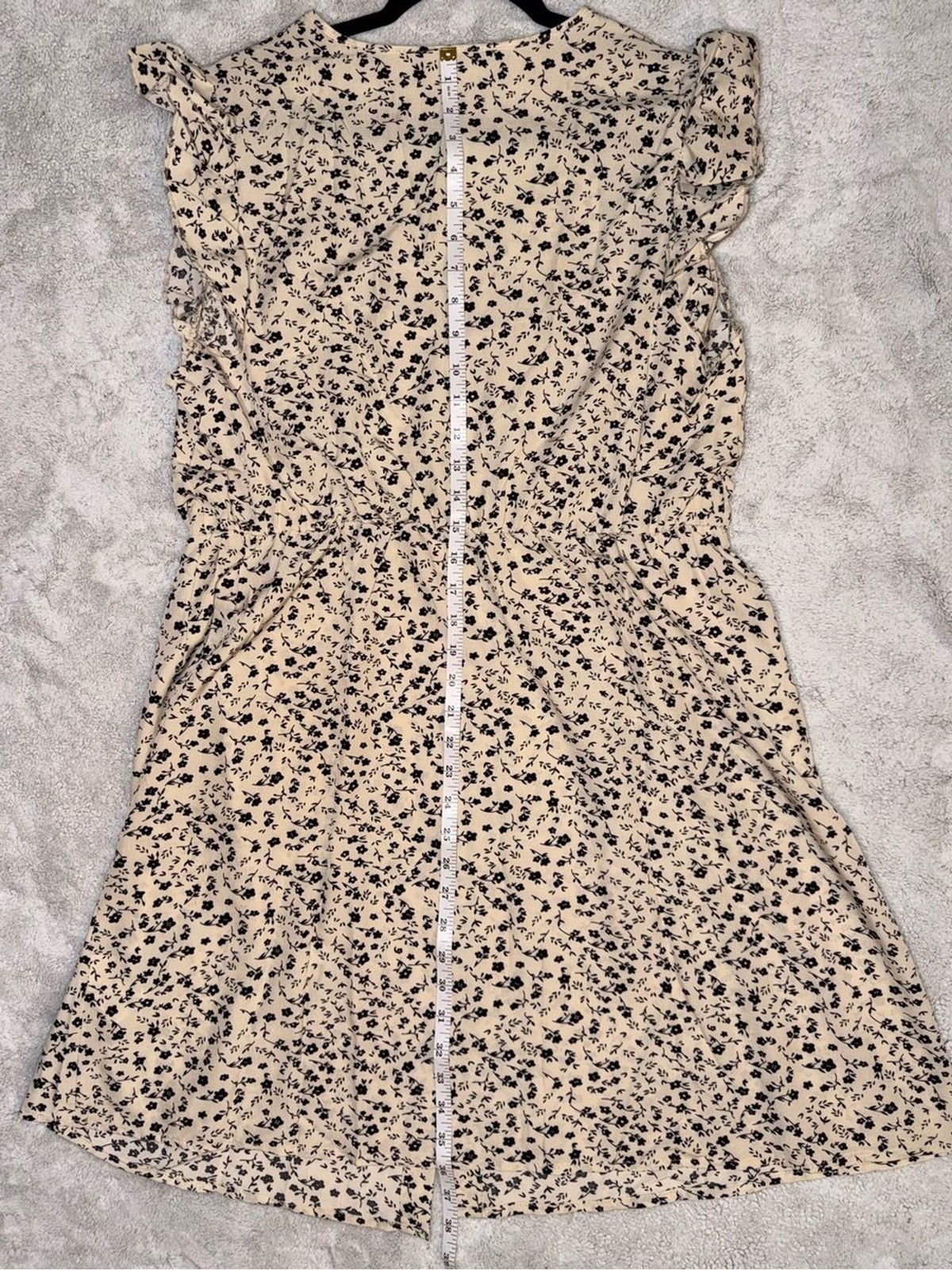 Floral Ruffle Sleeve Button Front Mini Dress Cottagecore Boho Cream Black