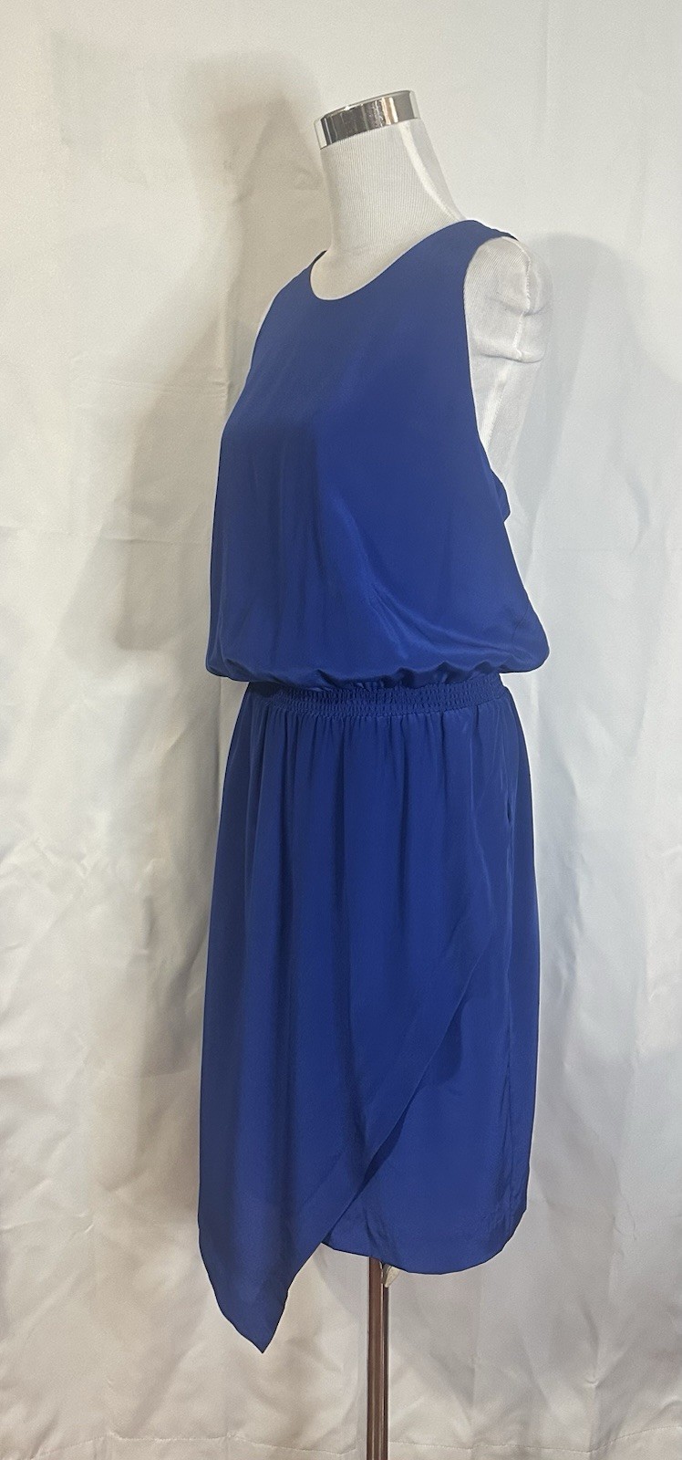 Banana Republic Size 12 Blue 100% Silk Dress Sleeveless Racerback Asymmetrical