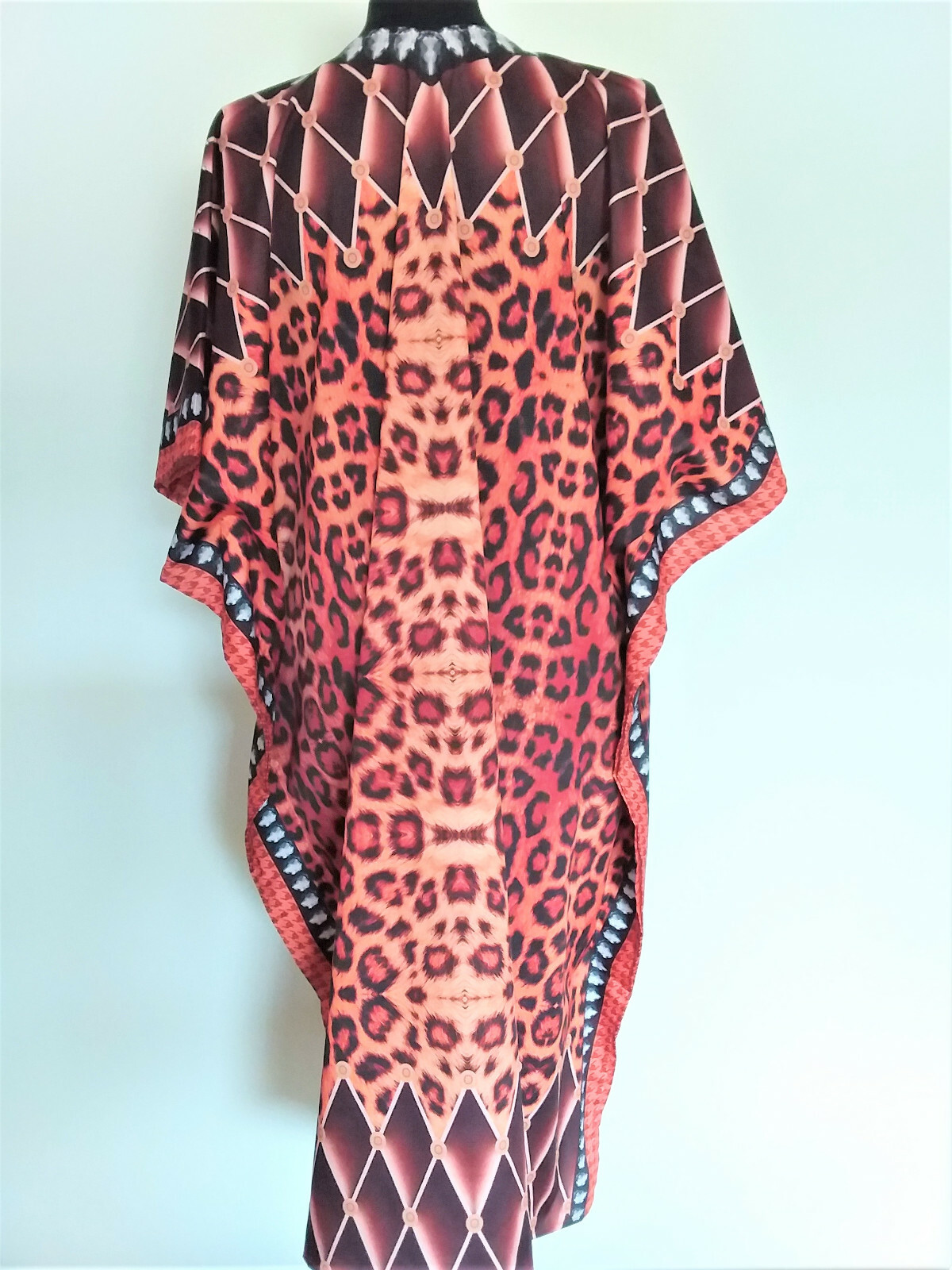 HEAVILY EMBELLISHED DIGITAL ANIMAL PRINT V NECK CREPE KAFTAN/DRESS KC12
