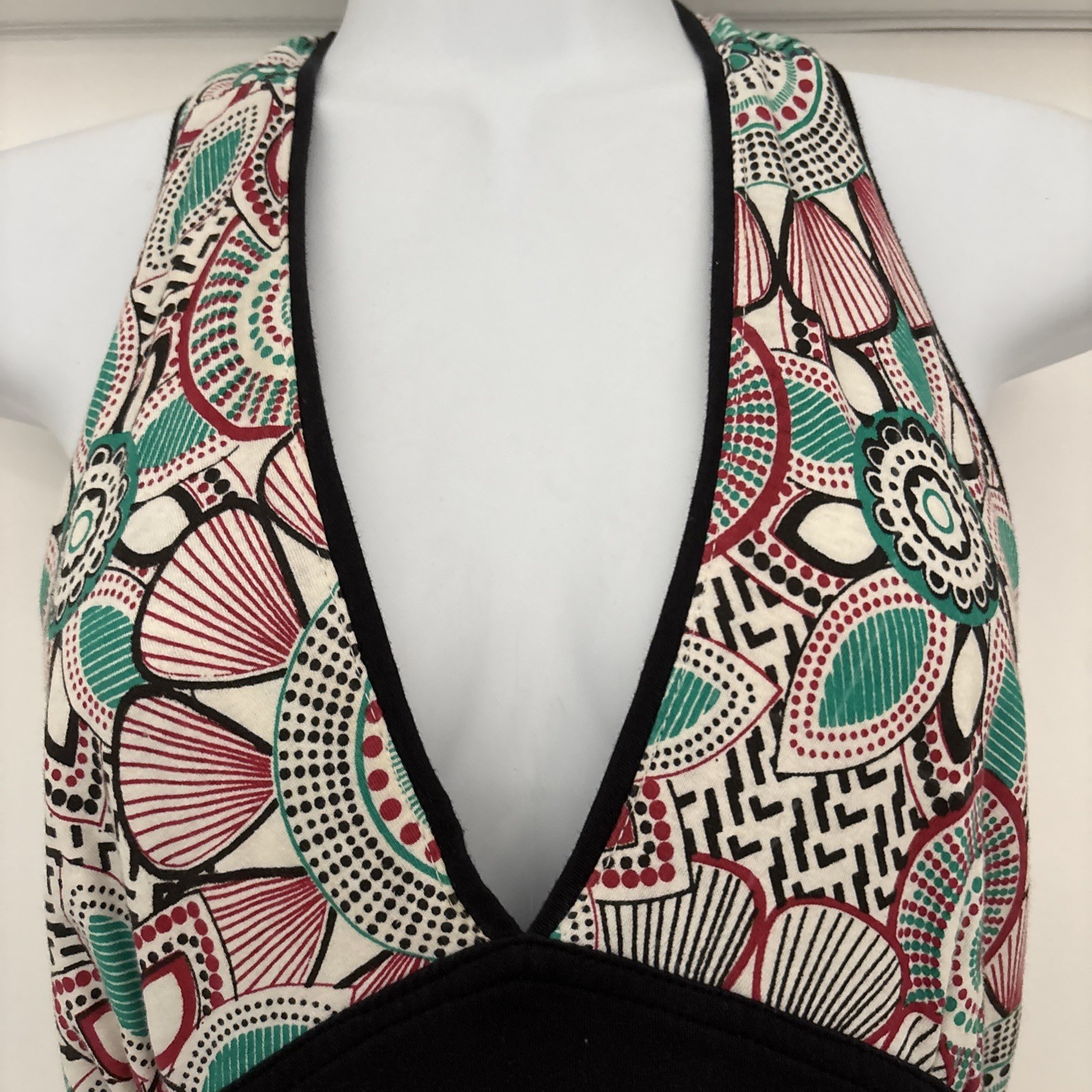 EUC Jayli Open Back Tie Halter Midi Dress Green Black Hippie Beach Boho M