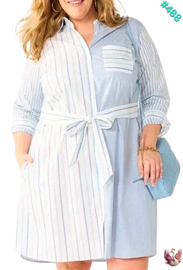 Croft & Barrow Size 3X Blue/White Shirt Dress Classic Trendy Effortless striped