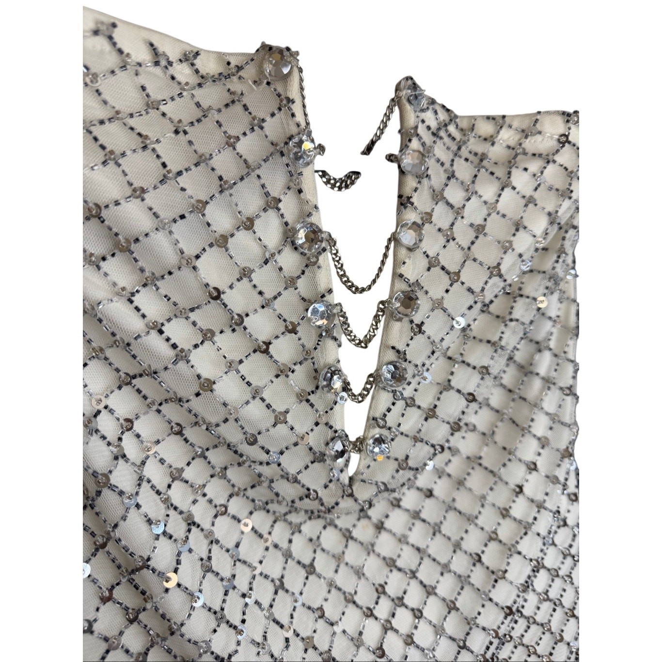 H:ours Alvah Mini Dress with Crystals Chain White Silver Revolve Size Small