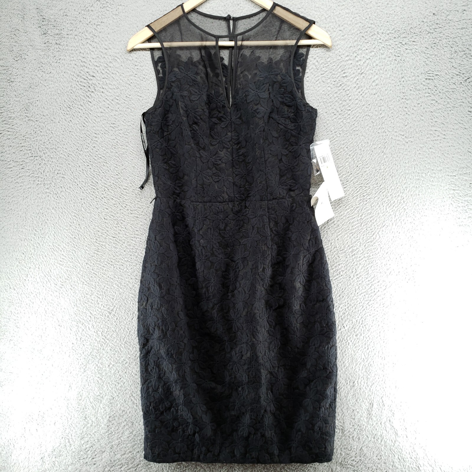 Maggie London Black 100% Silk Combo Sheer Floral Embroidered Womens 4 – $158