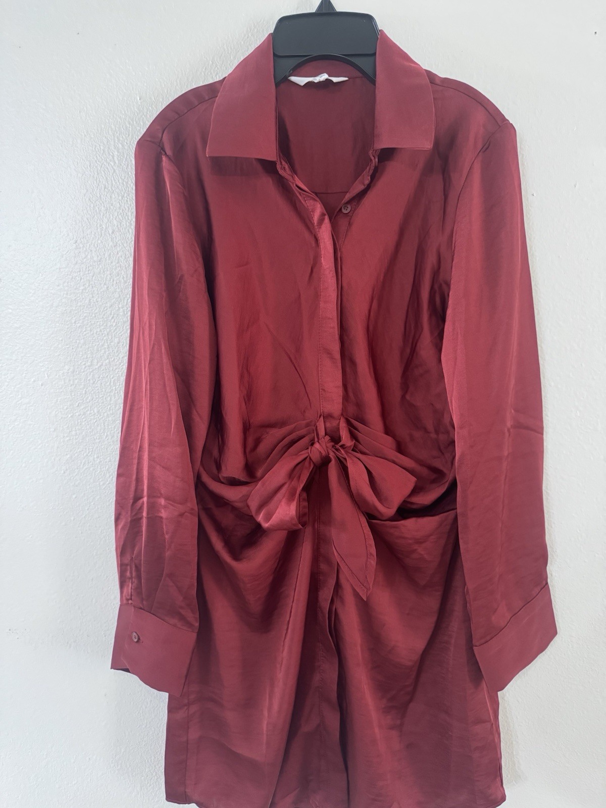 Steve Madden X BB DAKOTA Tie Waist Button Down Satin Silky Dress Size Small