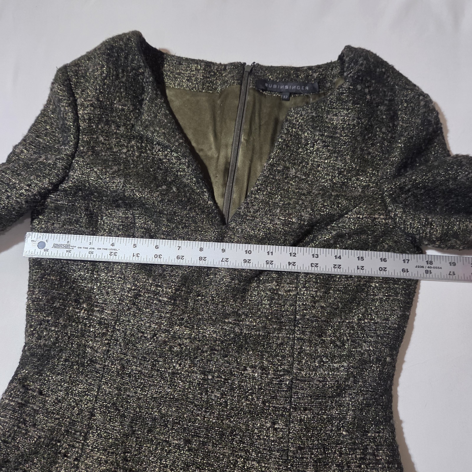 Rubin Singer Designer Metallic Olive Bronze Wool Blend Dress SZ 12 Neiman Marcus
