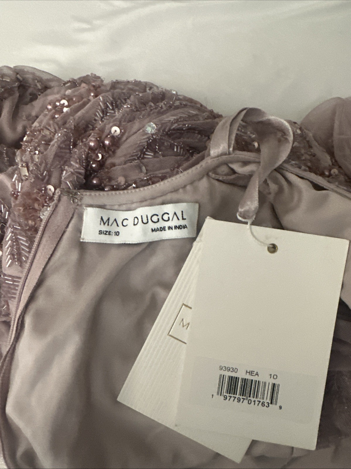 NWT MAC DUGGAL [ 10 ] 93930 Puff Sleeve Embellished A Line Gown Heather J1968