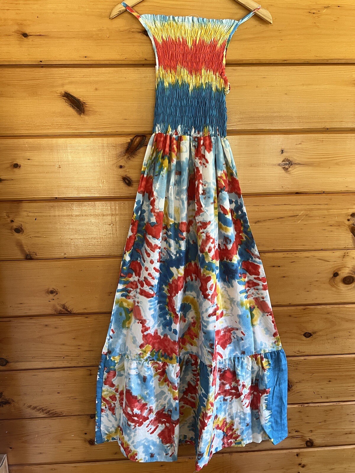 Womens Spaghetti Strap Smocked Tiered Long Beach Sun Dress Free Size S – L