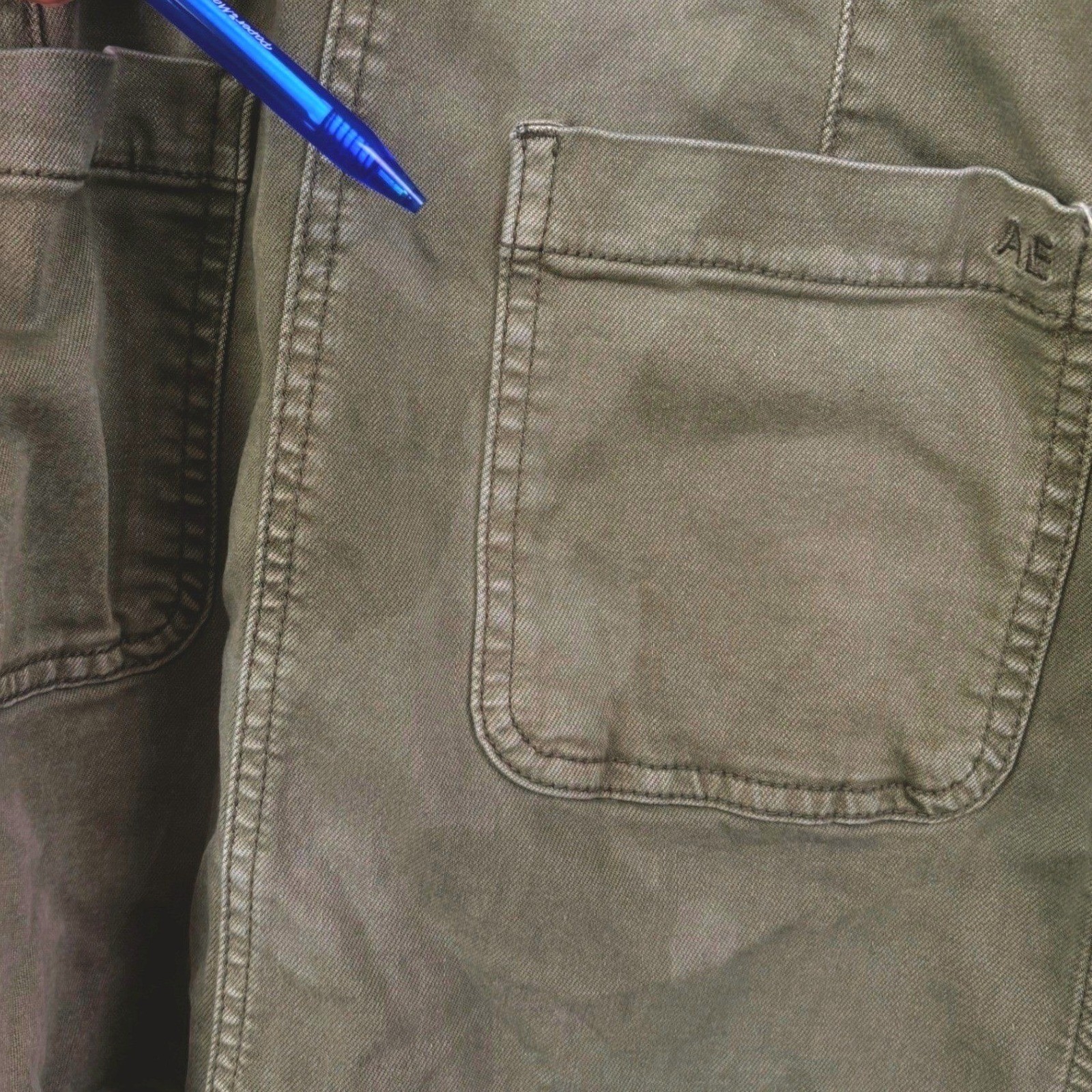 American Eagle XS Olive Green Utility Mini Dress Button Front Stretch ***Flaw