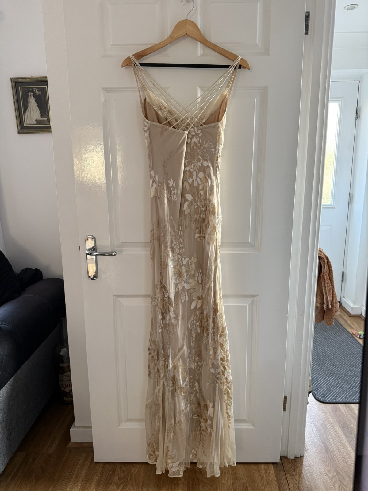 Monsoon Wedding Silk Blend Beaded Embellished Ivory / Champagne Maxi Dress UK 12