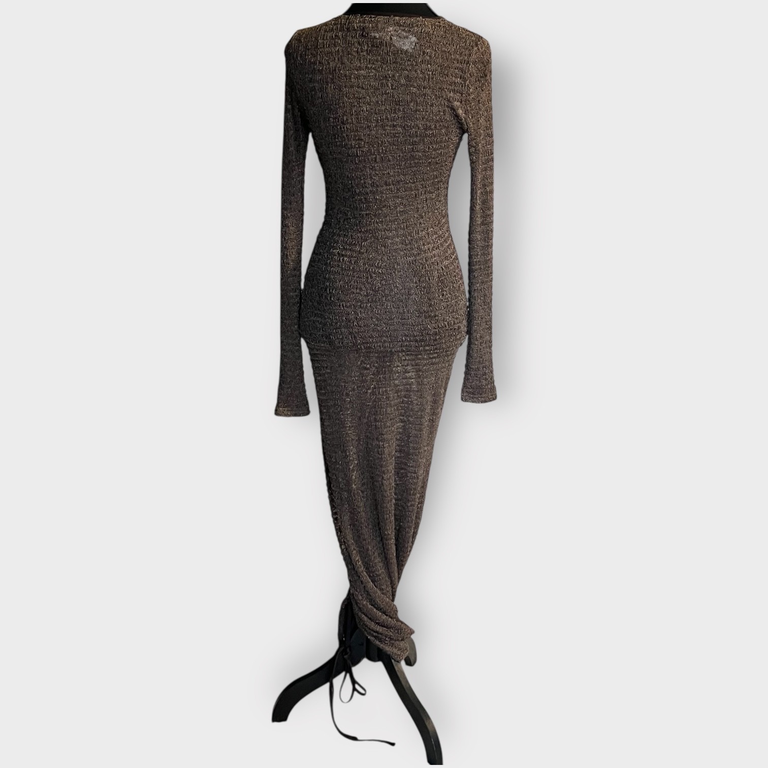 NWT PrettyLittleThing Chocolate Brown Ruched Bodycon Maxi Dress Slinky Club Sz 6