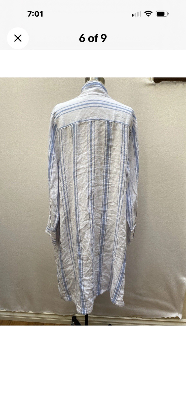 Soft Surroundings Blue White Striped Linen Shirt Dress V-Neck Pockets 1X