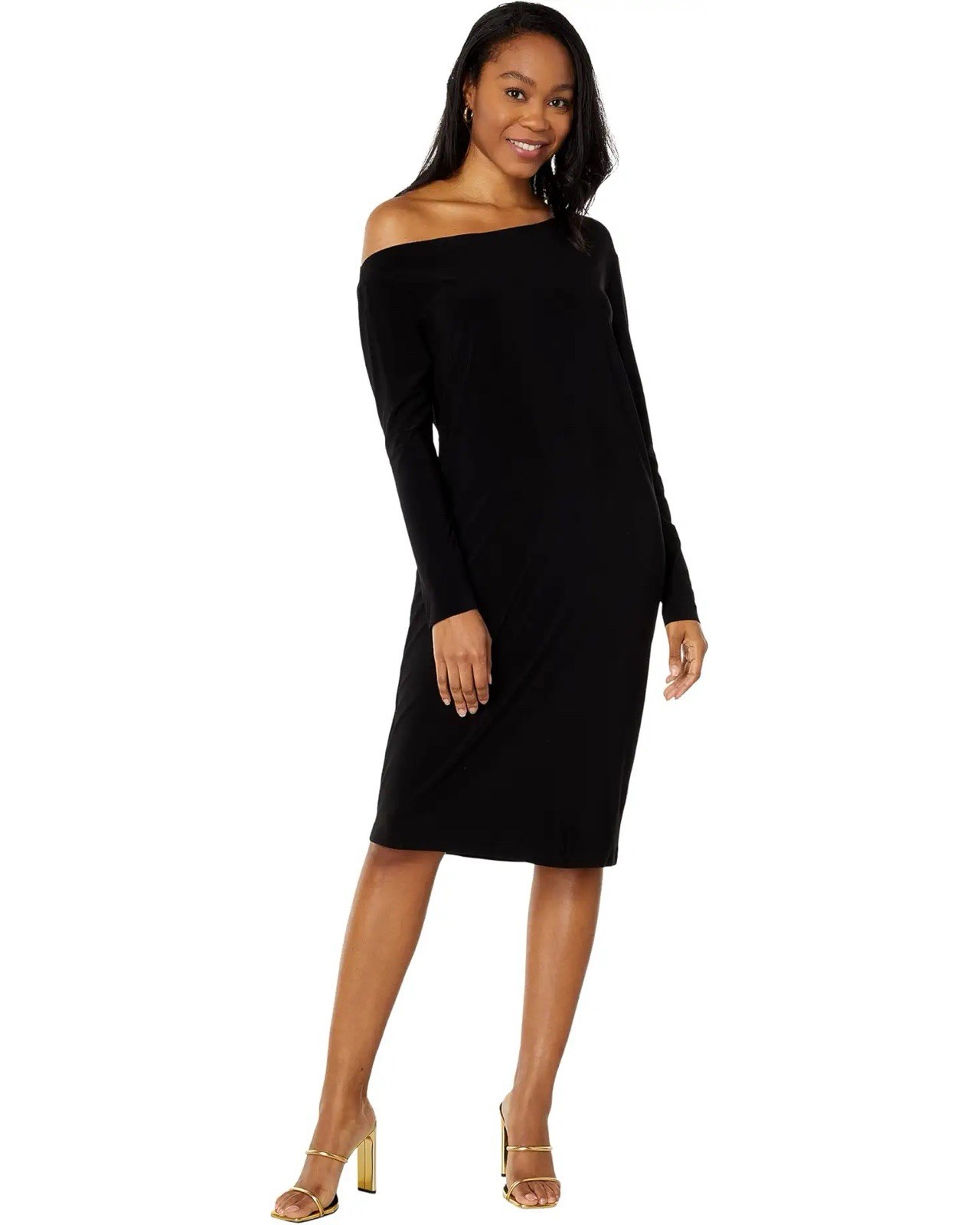 Norma Kamali Long Sleeve Drop Shoulder Dress Women Size Medium Color Black NEW!!