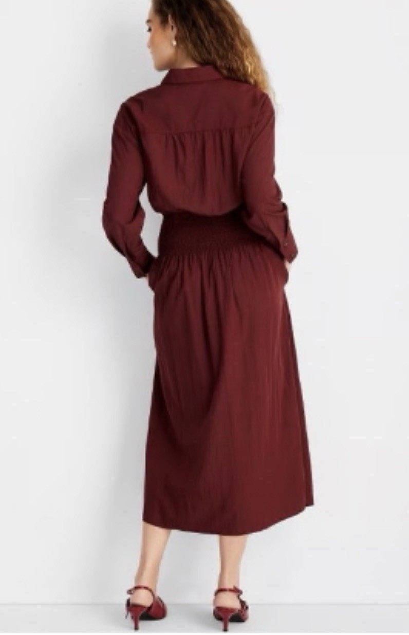 Women’s Collared Long Sleeve Smocked Midi Shirtdress – Future Collective Sz S