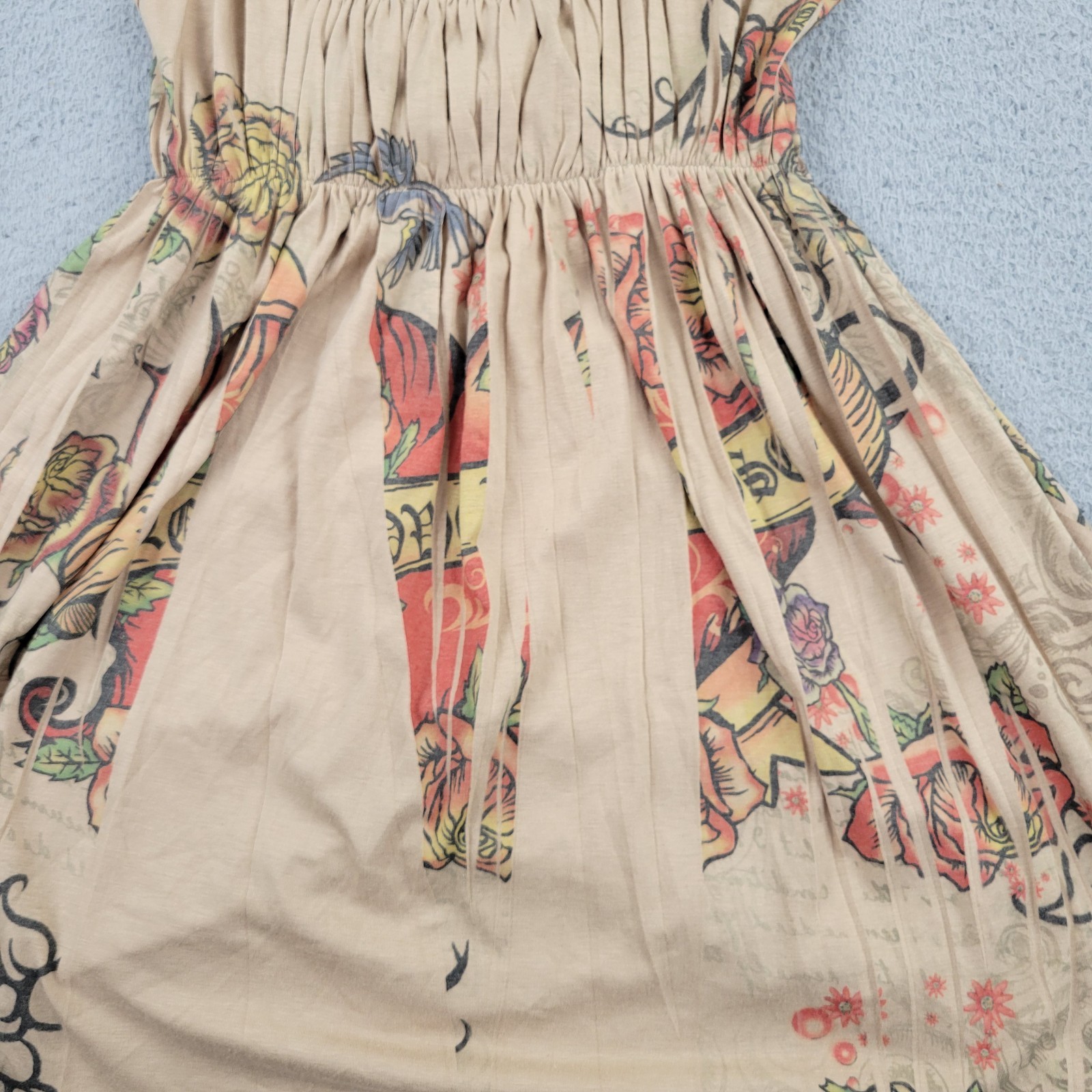 Press Apparel Dress Womens Medium Beige Square Neck Love Rose Graphic Sleeveless