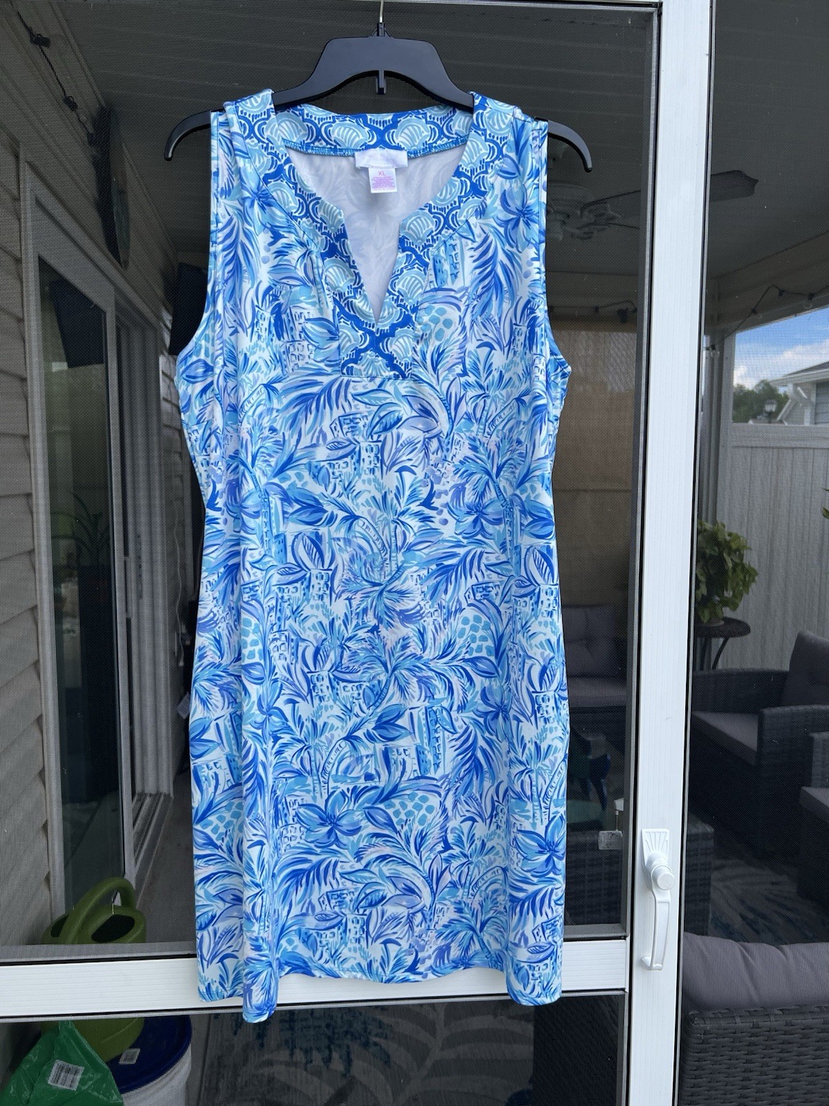 Stella Parker Dress Womens Medium Blue Floral Pockets Sleeveless Boho Coastal XL