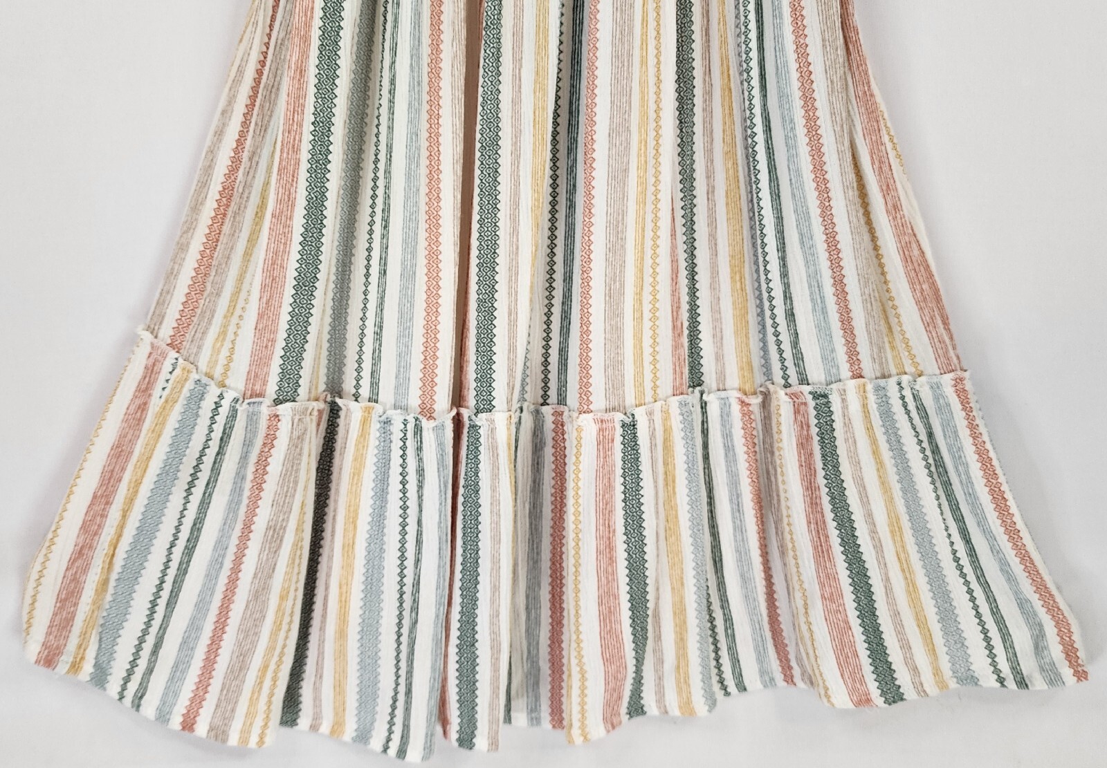 Pink Rose Dress Womens Small Multi Color Striped Elastic Ruffle Neck Sleeveless
