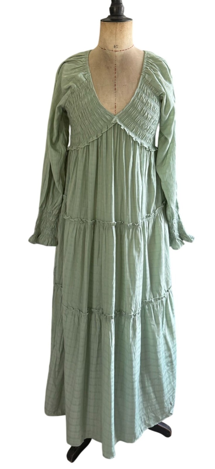 NWT R.Vivimos V Neck Empire Waist Layered Ruffle Maxi Dress Large 12/14 Green