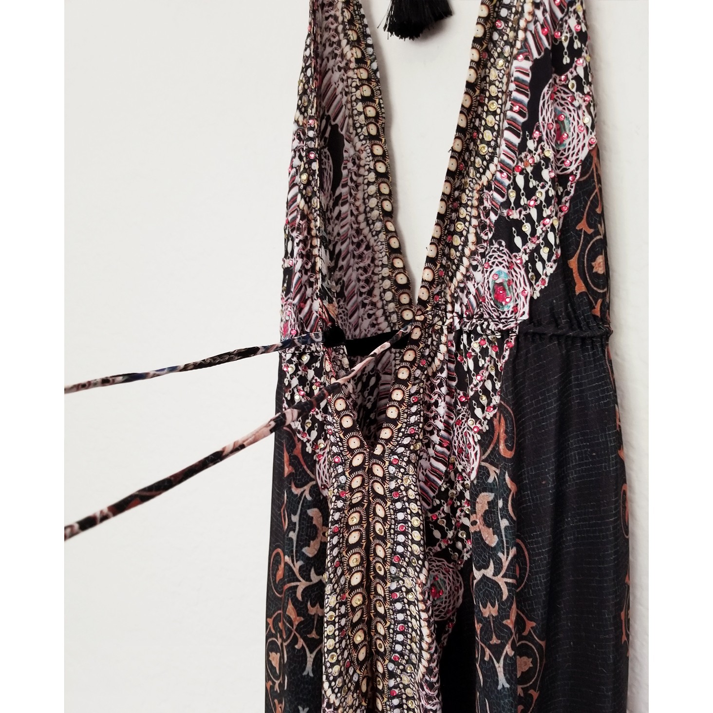 La Moda True Colours Halter 3-Way Maxi Dress Rhinestone Embellished Boho Goddess