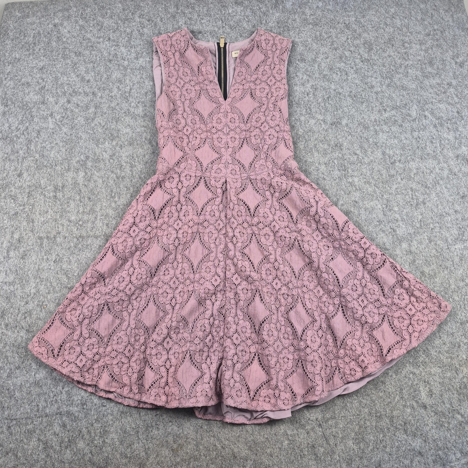 Burberry Dress Womens UK 12 Pink Lace Fit Flare V Neck Silk Lined Wedding
