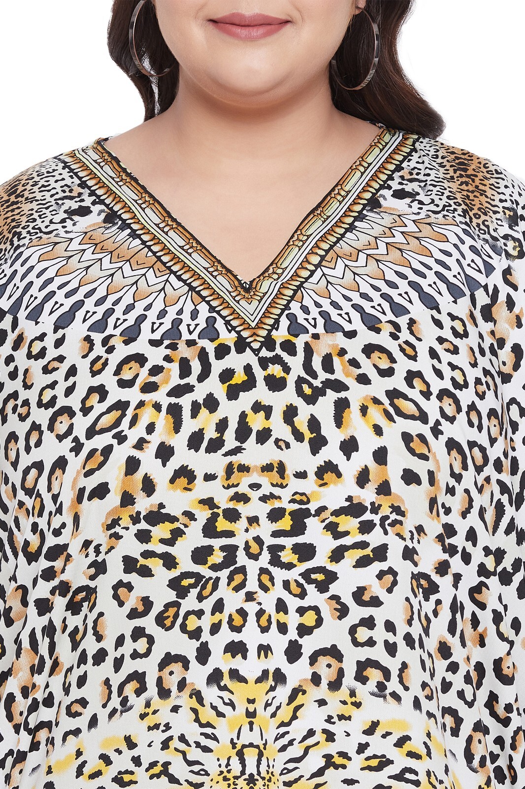 Women Boho Tunic Top Multicolor Leopard Print Mini Caftan Kaftan Hippie Dress