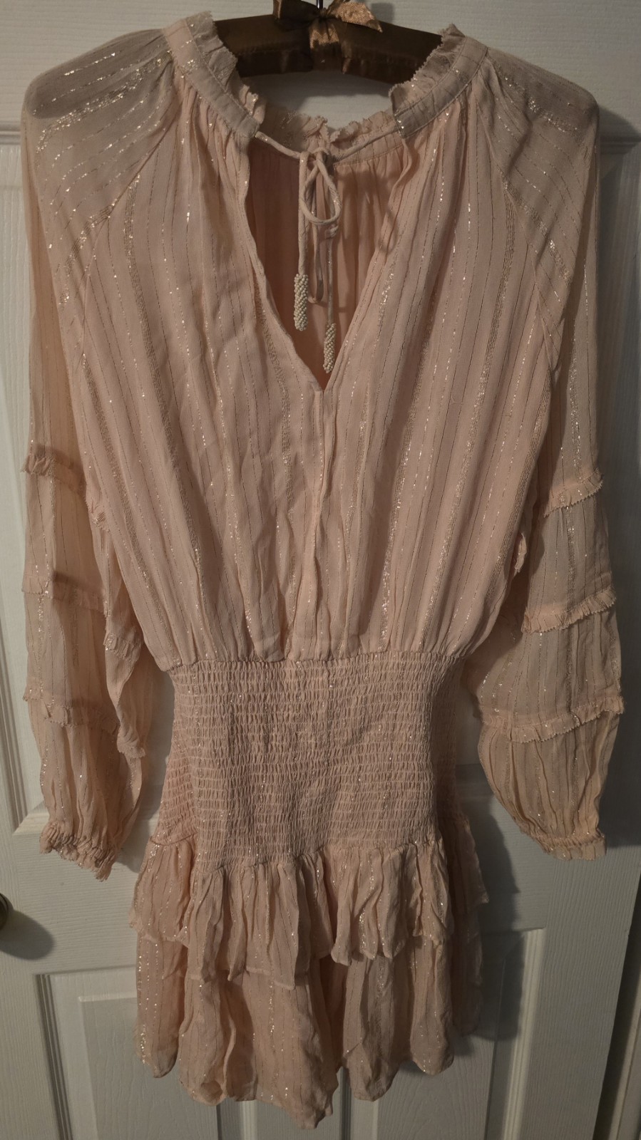 Allison New York Pixie Mini Dress Blush Pink Size Small Chiffon Ruffled Smocked