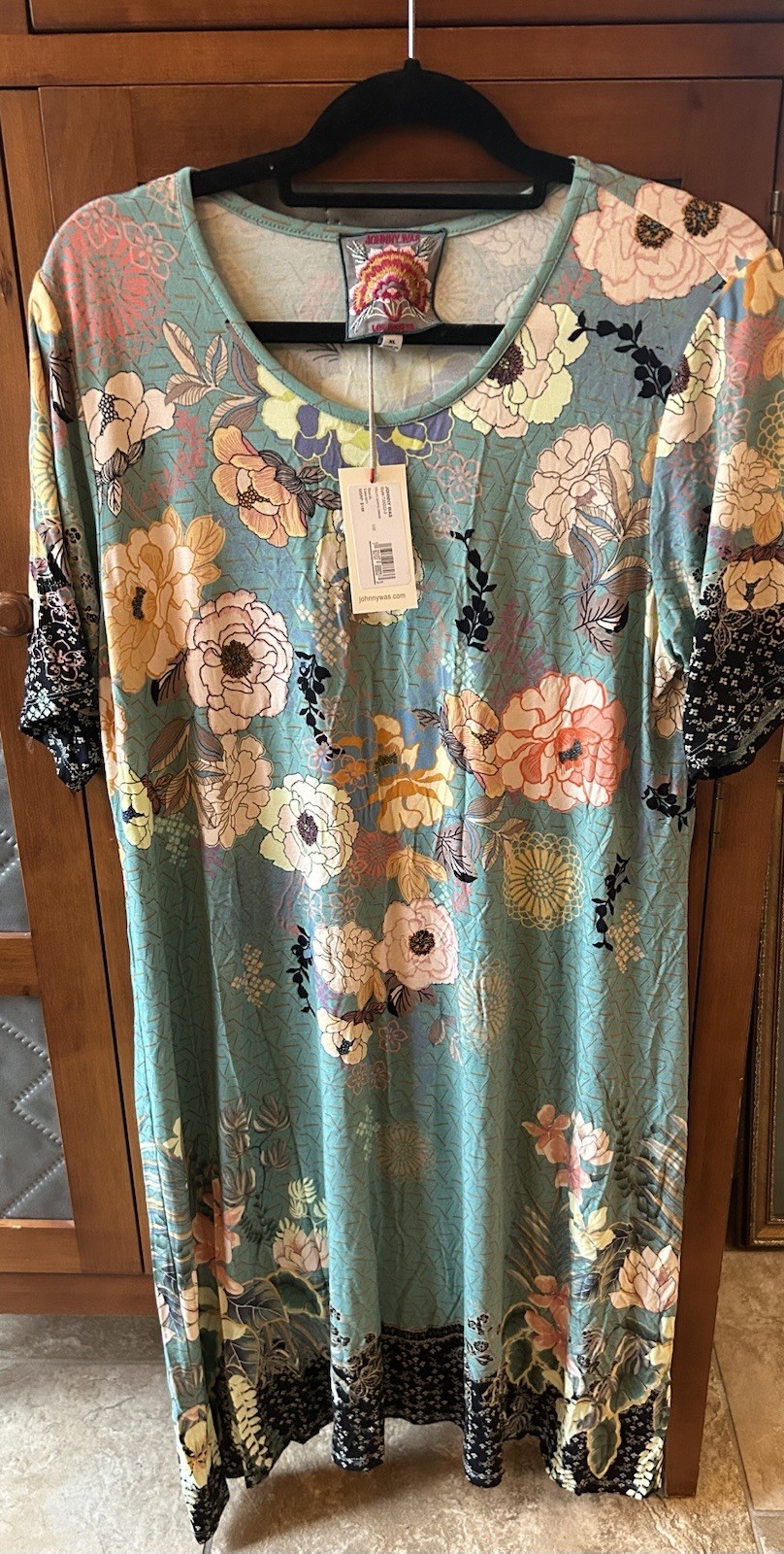 Johnny Was Millay Swing Dress Teal Floral Bamboo Viscose NWT XL