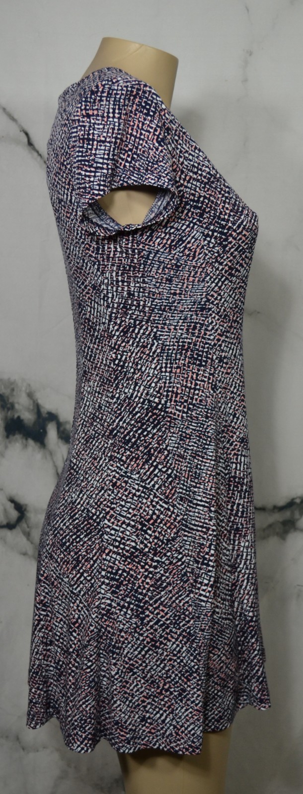 ROZ & ALI Black White Pink Patterned Short Sleeve Dress 4 Stretch Polyester