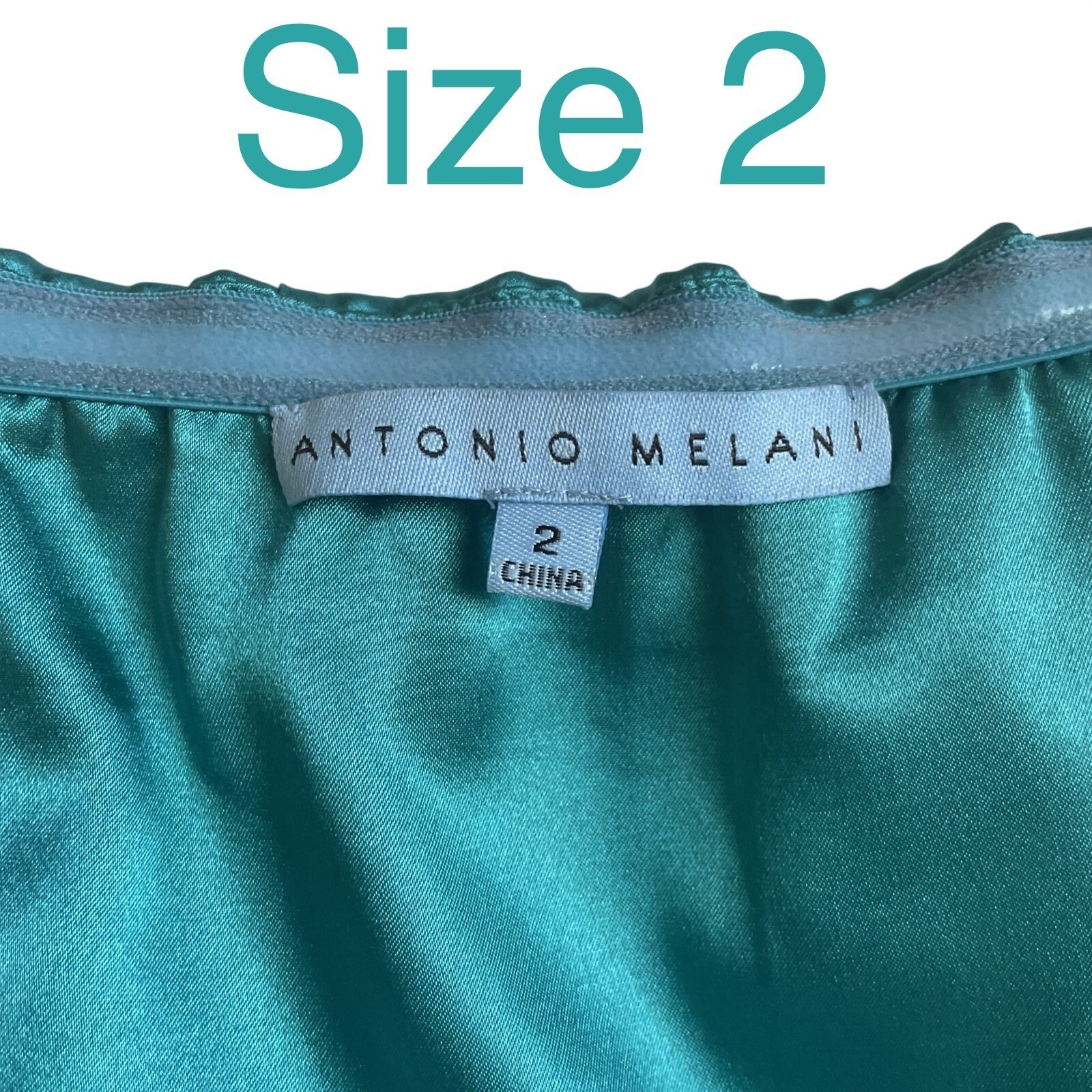 100% Silk Women Sz 2 Teal Strapless Mini Ruffle Neckline Dress 🩵 Party Cocktail