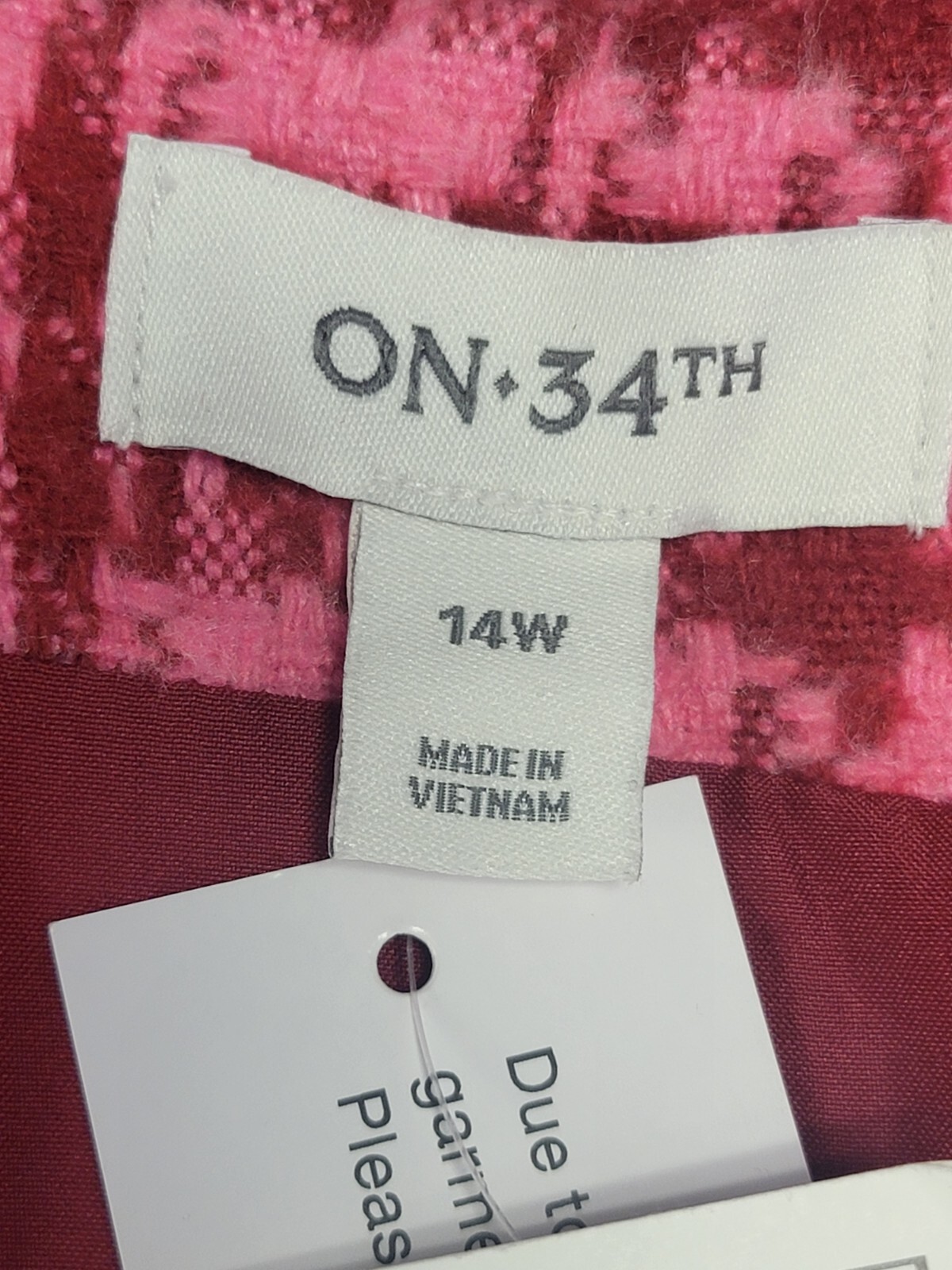 On 34th Mini Dress Womens Plus 14W Pink Plaid Tweed Wool Blend Sheath NWT