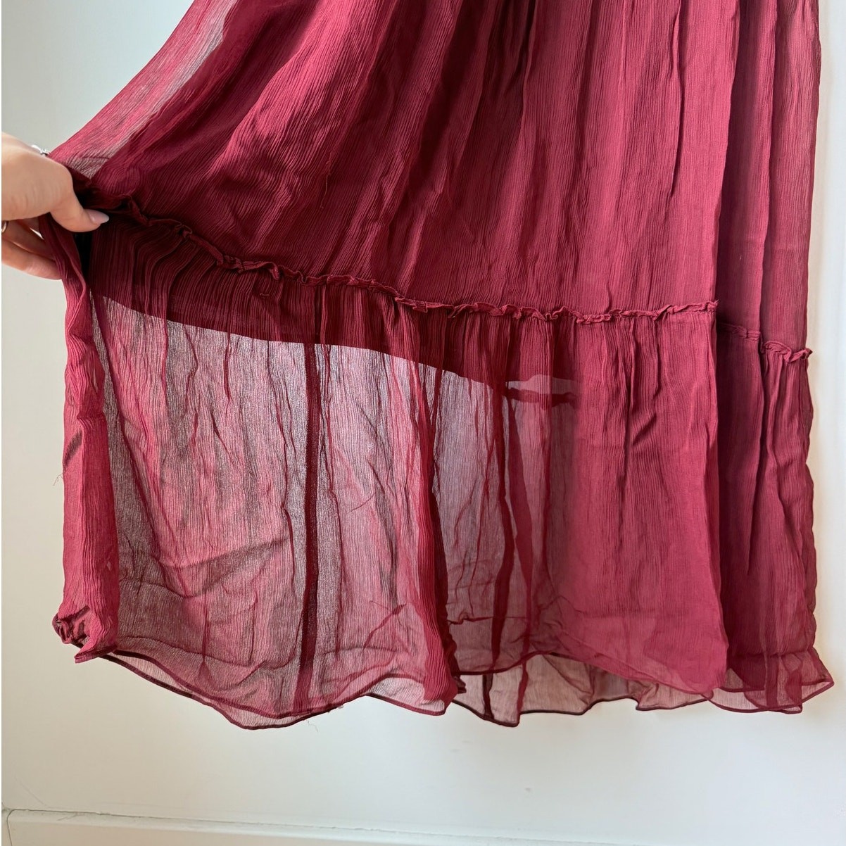 Anthropologie Floreat Saffa Chiffon Tiered Maxi Peasant Dress Women Size S Wine