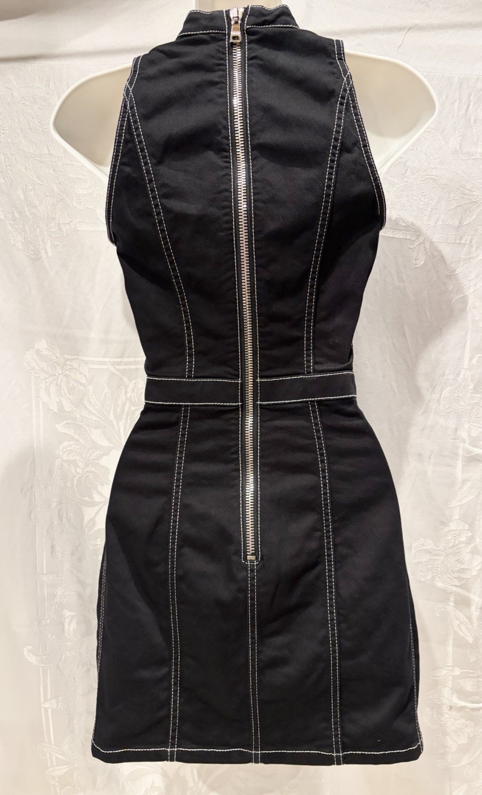 BALMAIN Black Stretch Denim Silver Logo Button Mini Dress 34 2 XS $1795 Current