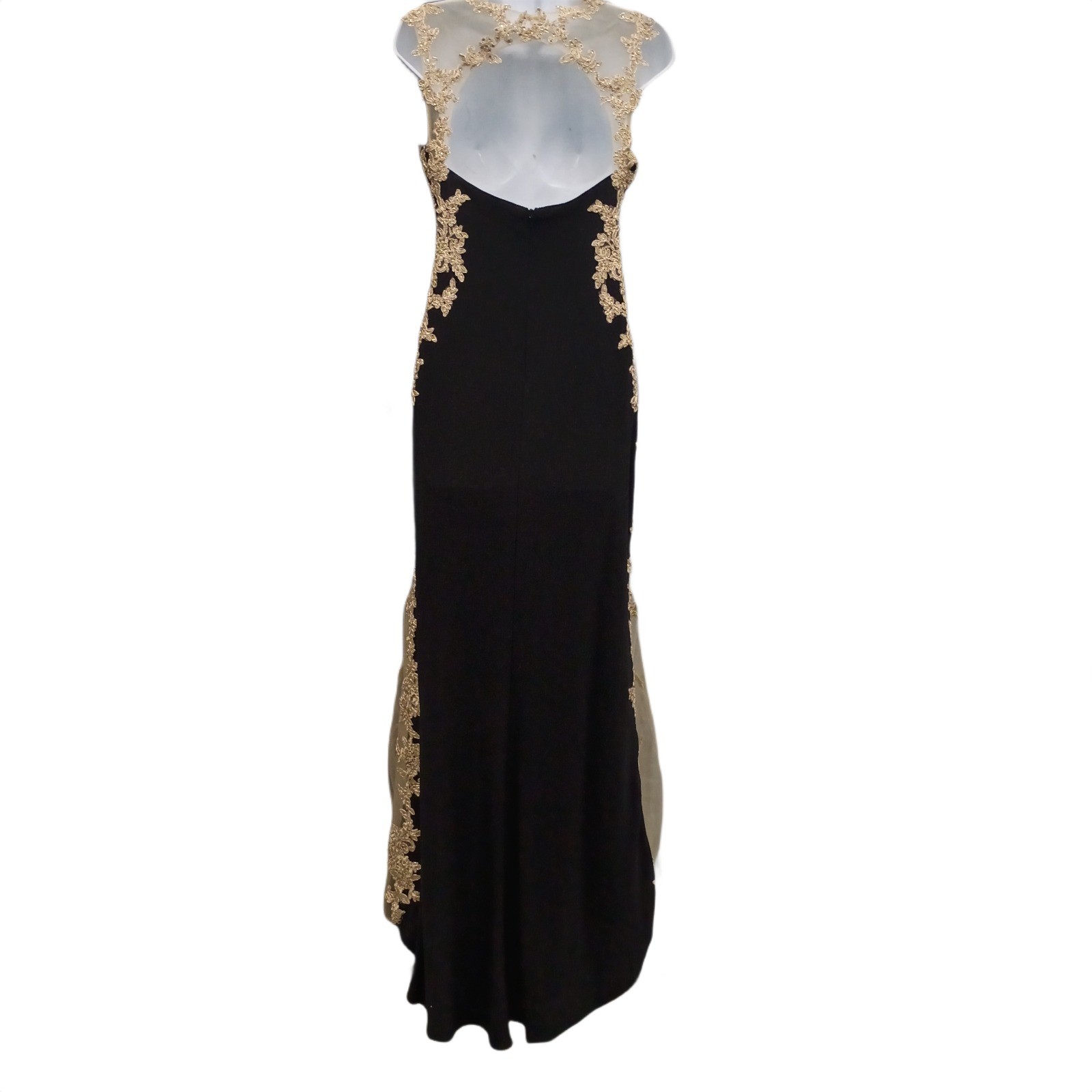 Cinderella Divine Womens 6 Black Gold Lace Column Prom Red Carpet Gown Dress