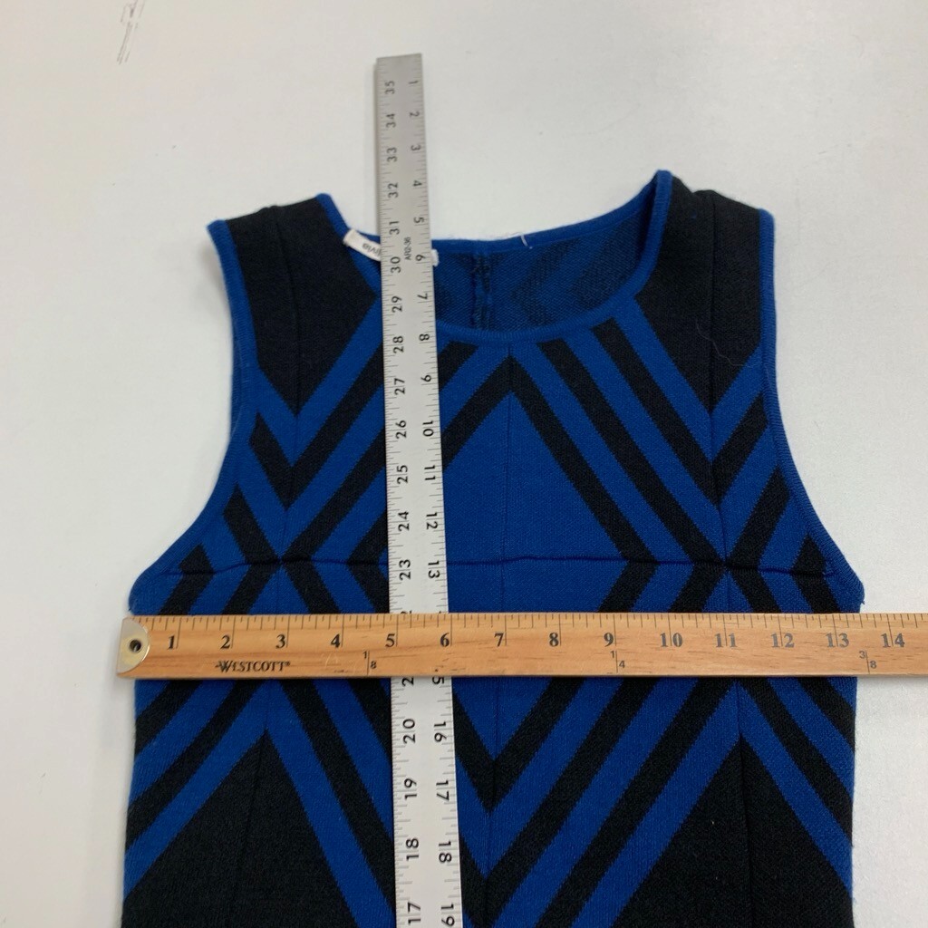 Alice + Olivia Dress Women Extra Small Cobalt Black Wool Chevron Pockets *READ
