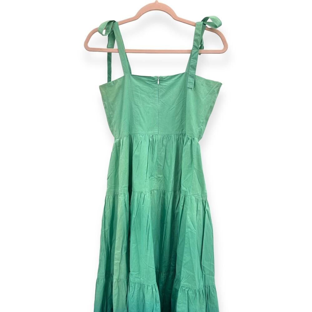 Oliphant NEW Tie Strap Button Cotton Poplin Midi Dress in Ombre Green – Size XS