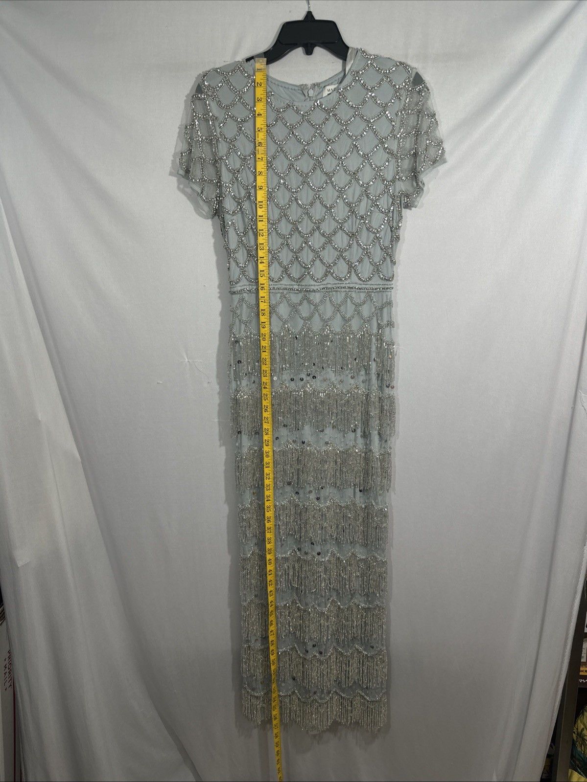 NWT Mac Duggal [ 6 ] 94077 Fringe Embellished Mesh Ankle Length Dress Gown J2379