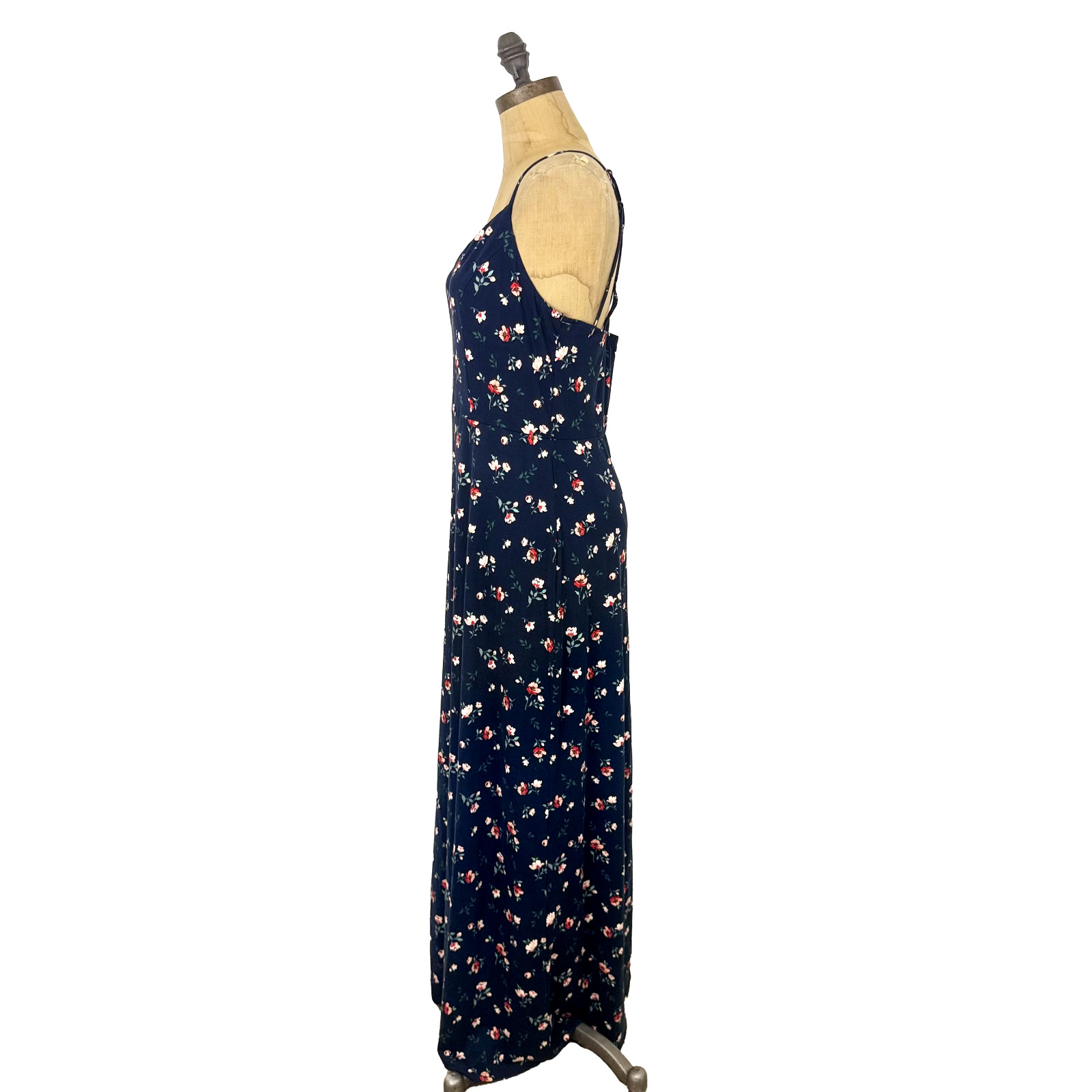 NINE BRITTON Abigail Tank Maxi Dress M Blue Brushed Knit Floral Strappy NWT B19