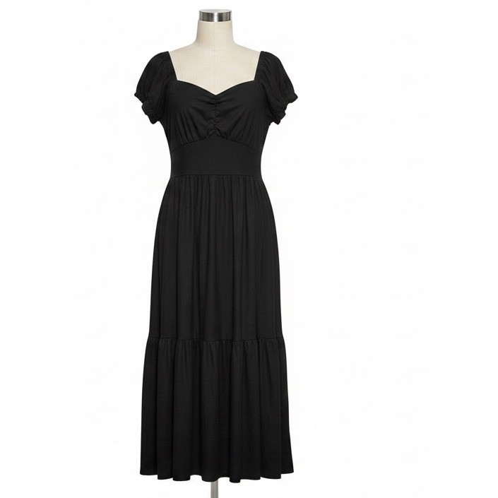 Who What Wear Black Linen Blend Puff Sleeve Midi Dress Large