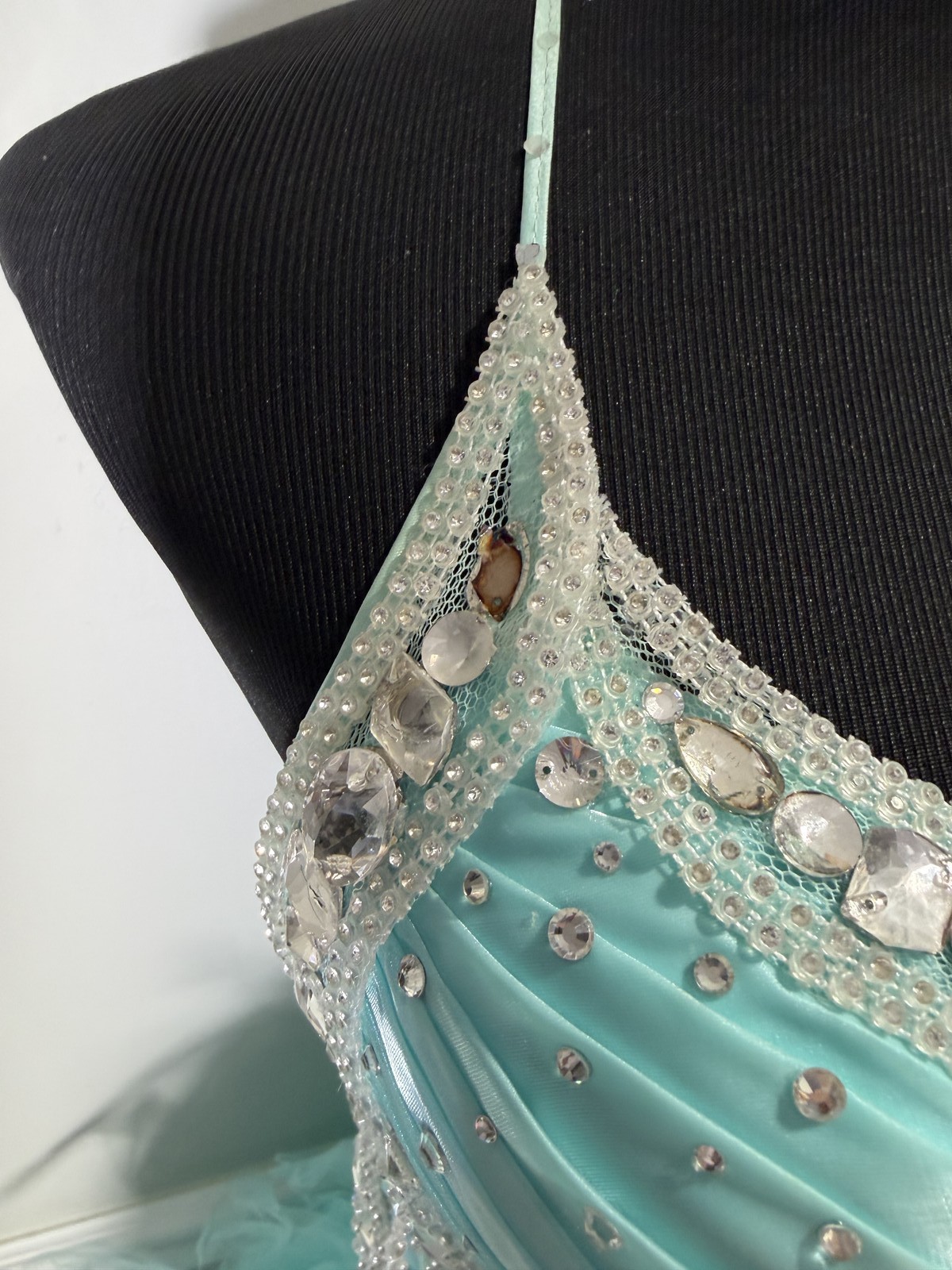 Mint Rhinestone Beaded Corset Strapless Tulle Mini Gown Size 10-12