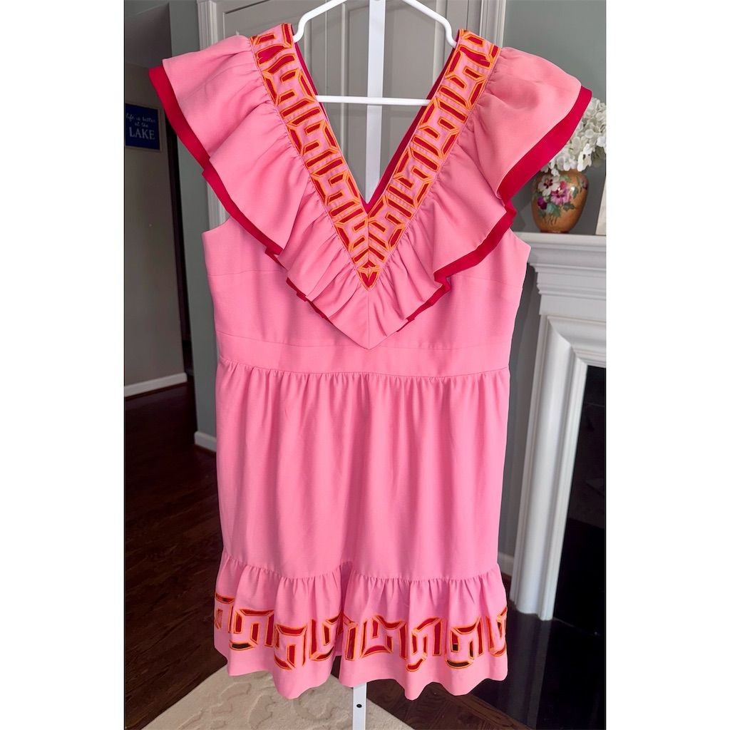 New Emily McCarthy Camille Dress Pink Knee Length Ruffle in Cabaret Size Large