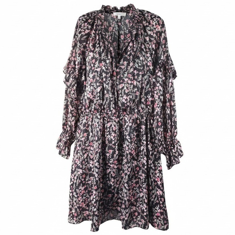 LUCY PARIS Imelda Dark Floral Print Dress Medium Black Long Sleeve NWT $108