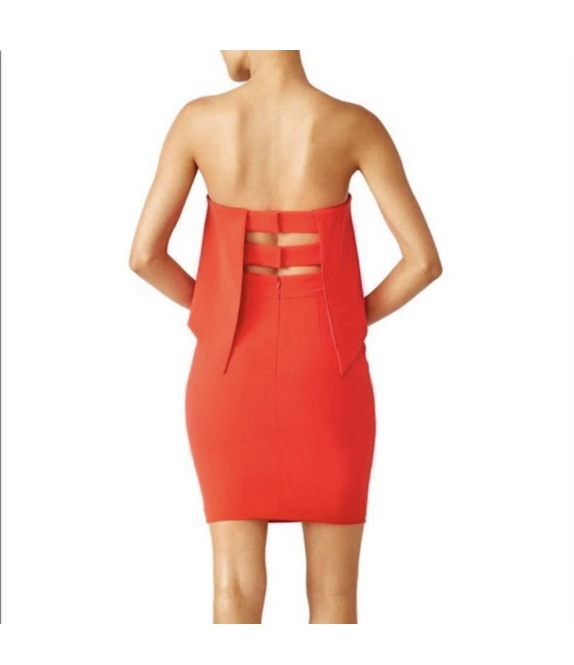 JAY GODFREY Red Strapless Ruffle Mini Sheath Dress Lined Short Size 2